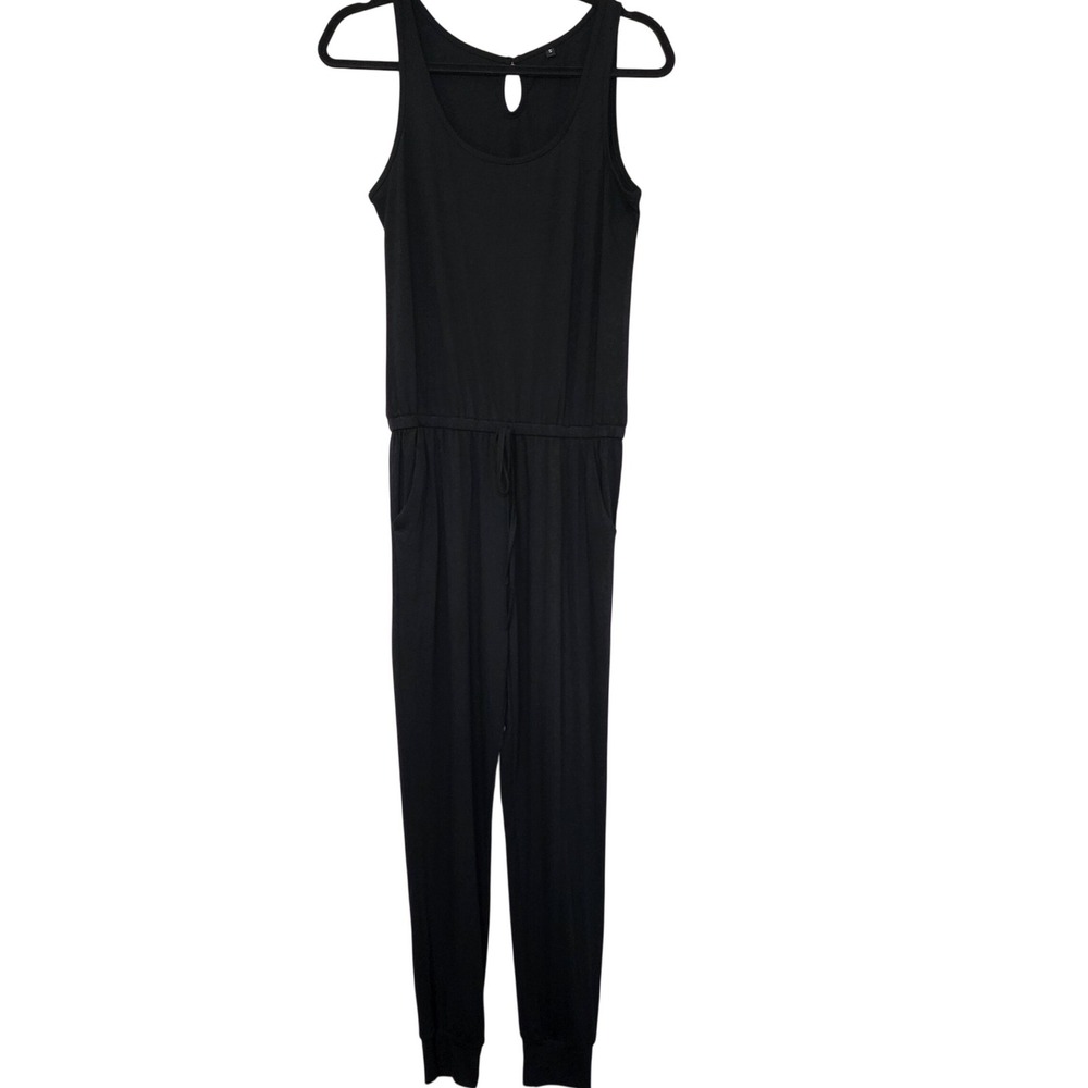 Unbranded‎ Womens Black Sleeveless Jogger Jumpsuit Size Small Pockets Casual